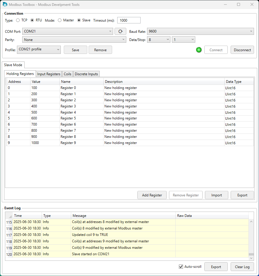Modbus RTU Slave Mode