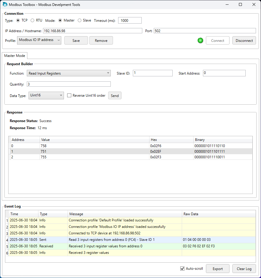 Modbus Toolbox TCP Master Interface